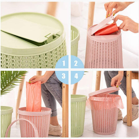 Hollow Garbage Bin with Built-in Garbage Bag Box - Pink