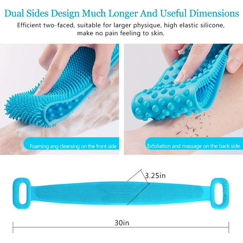 Silicone Bath Body Brush, Exfoliating Long Silicone Body Back Scrubber, Easy to Clean, Lathers Well, Eco Friendly, Long Lasting,(Blue)