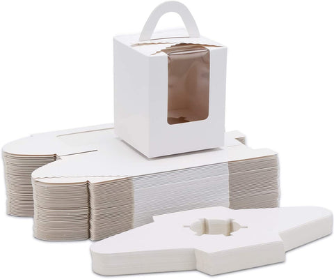 White Cupcake Boxes, with Window Insert and Handle (Pack of 50) - Willow