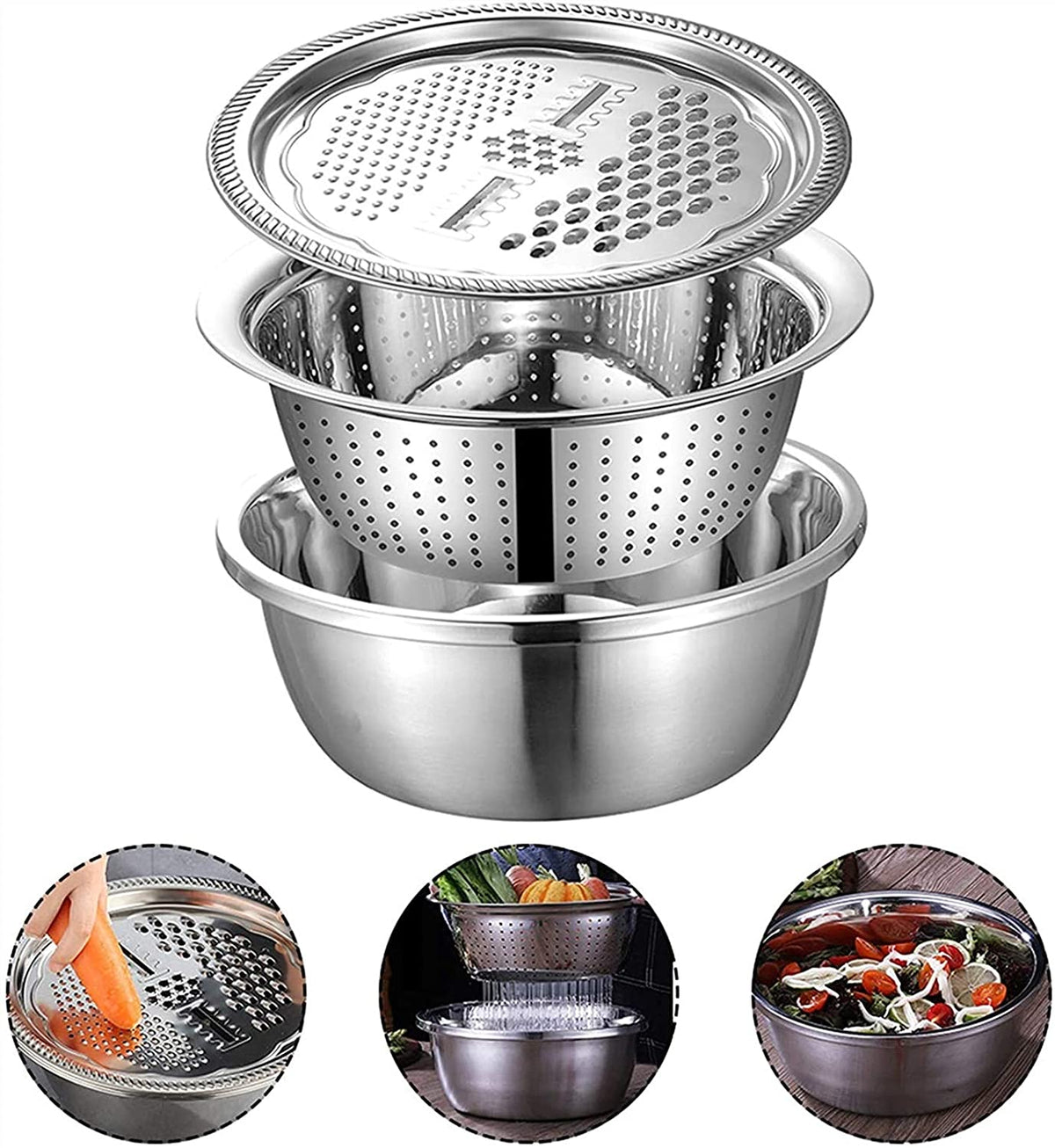 Multifunctional Food Basin Bowl Food Drainer Colander Grater Slicer Set, Multifunctional Kitchen Tools (Color : 26cm)