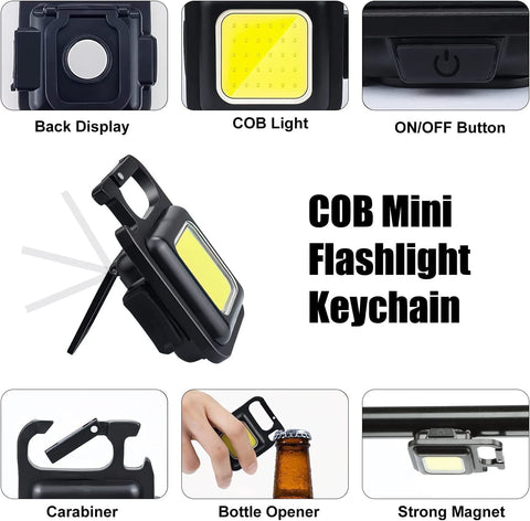 Olmecs Mini Flashlight, 800Lumens COB Bright Rechargeable Keychain Flashlights, Black
