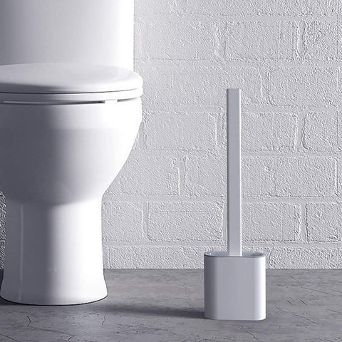 Silicone Toilet Brush with Base Rubber Head Holder Wall-mounted Cleaning Brush