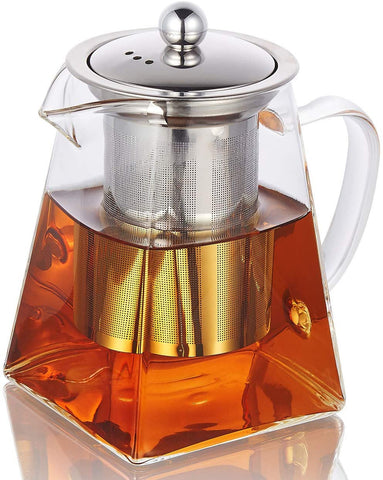 Glass Teapot with Infuser Microwavable and Stovetop Safe 750 ml - Square