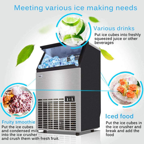 Commercial Ice Maker, Stainless Steel, LED Display, Adjustable Thickness,  Great for Pub, Restaurants, Hotels, Coffee Shops