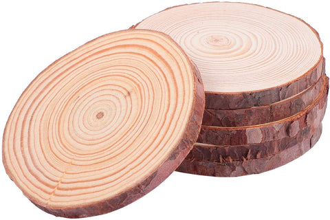 Unfinished Natural Wood Slices Circles with Tree Bark Log Discs for Decor, 10Cms (12Pc Pack)