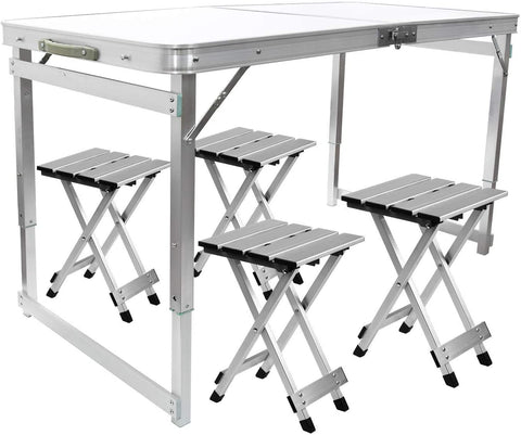 4-Person Folding Picnic Table with 4 Aluminum Chairs