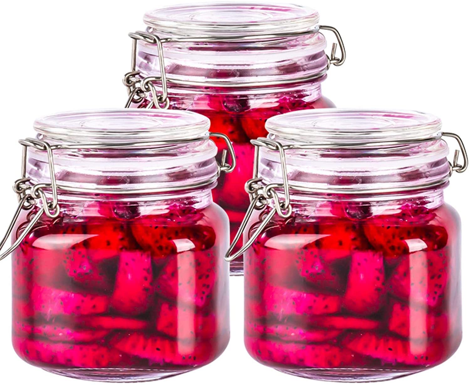 Willow Airtight Glass Canister Set of 3 with Lids Food Storage Jar Square with Clear Preserving Seal Wire Clip Fastening (500ml)