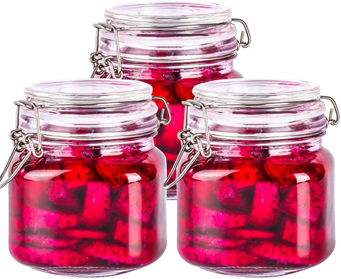 Willow Airtight Glass Canister Set of 4 with Lids Food Storage Jar Round - Storage Container with Clear Preserving Seal Wire Clip