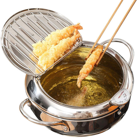 Deep Fryer Pot, 304 Stainless Steel with Temperature Control and Lid