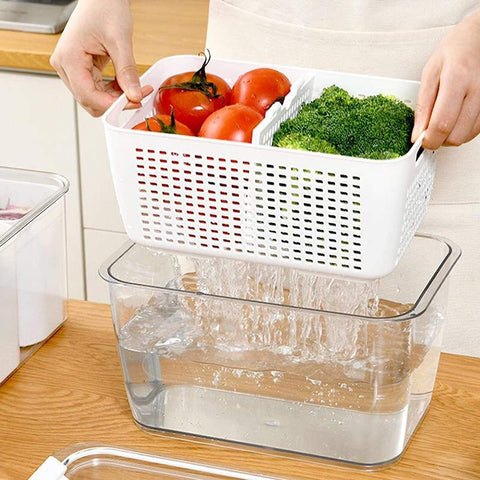 Kitchen refrigerator, food storage containers, drain basket, fresh fruit and vegetable basket with compartments