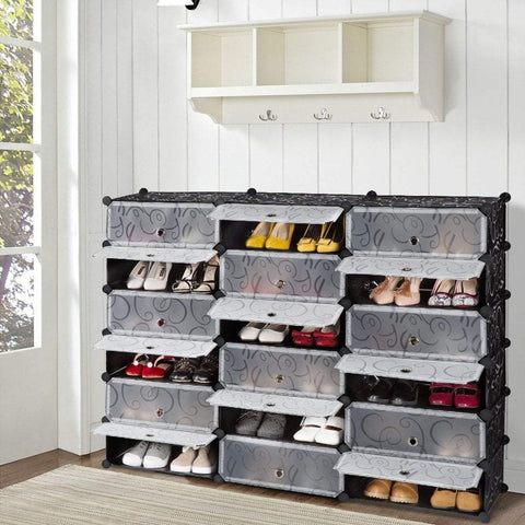 18 Cubes DIY Plastic Modular Organizer Shoe Cabinet