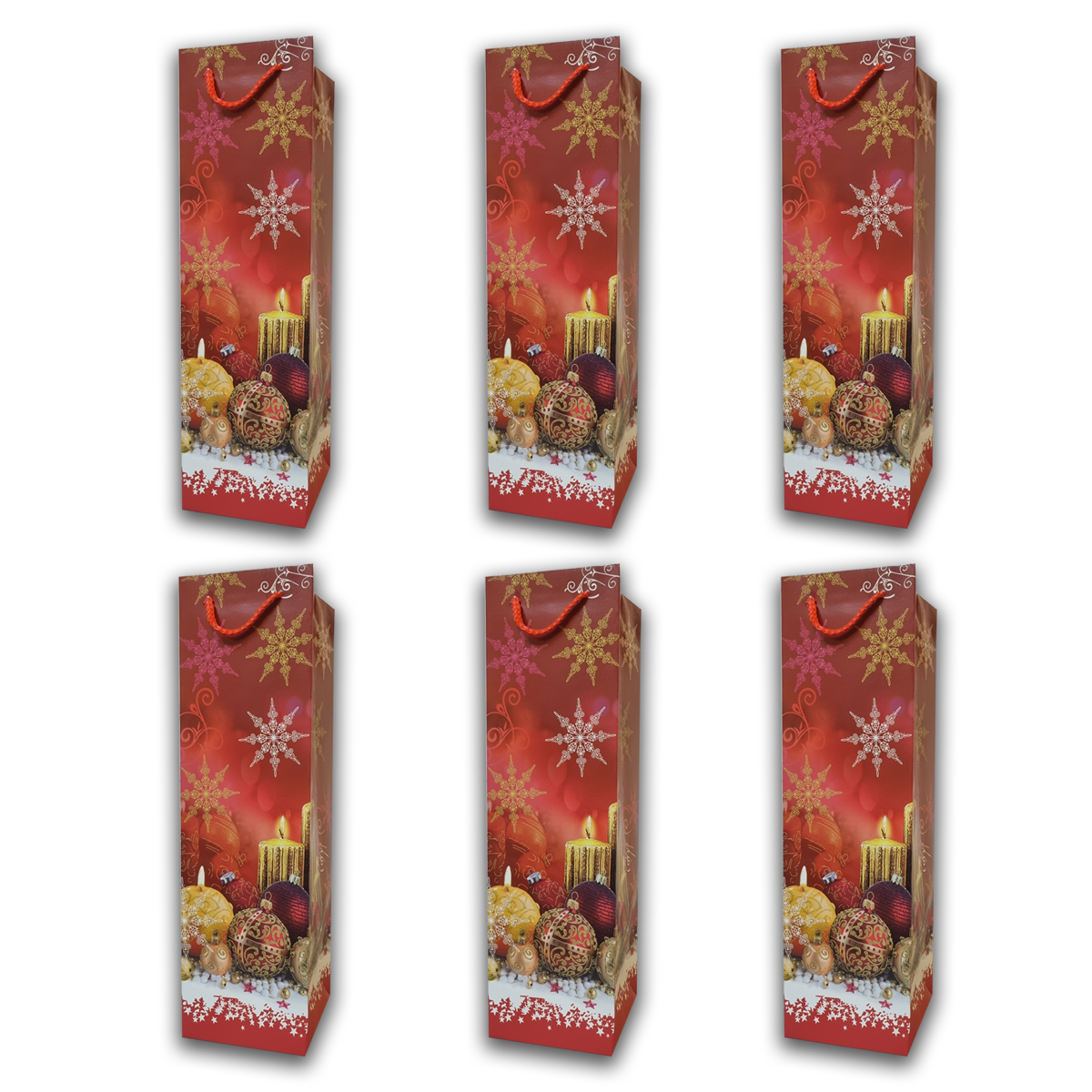 6Pc Pack Christmas Gift Bag For Bottle with Rope Handles 38x11x11 cms  - WILLOW