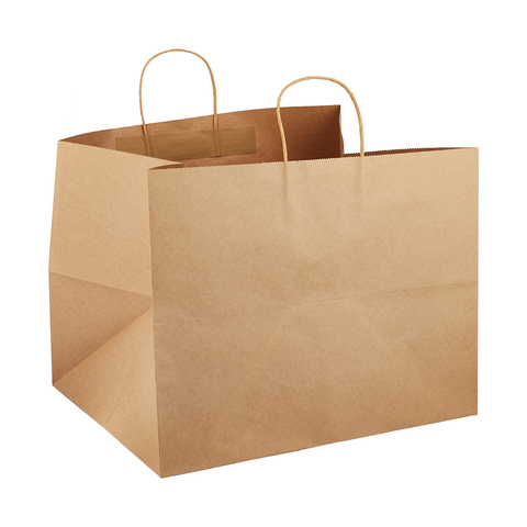 Large Rectangle Kraft Paper Bags With Twisted Rope Handles 43x33x33 Cms - (12 Pc Pack ) - WILLOW