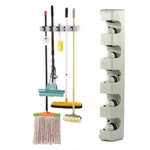 Wallmount Broom and Mop Holder, Grey