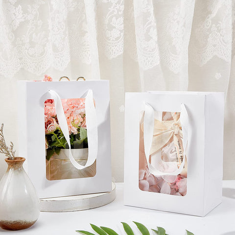 Willow 12 Packs White Kraft Paper Bag with Clear Window 30x20x16Cms