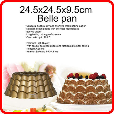 Belle bundt pan  Aluminium Cake Mold  Non Stick Coated Cake Pan  Gold (Size: 24CM x 24CM x 10CM) - LIFE SMILE