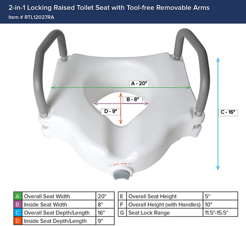 Medical Deluxe Elevated Raised Toilet Seat With Removable Padded Arms