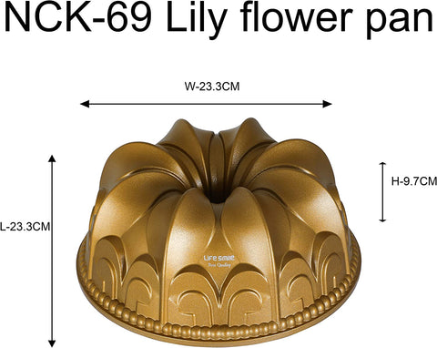 Cake Pan Lily Flower Bundt Pan | Aluminium Cake Mold | Non-Stick Pan | Gold (Size: 24CM x 24CM x 10CM) - LIFE SMILE