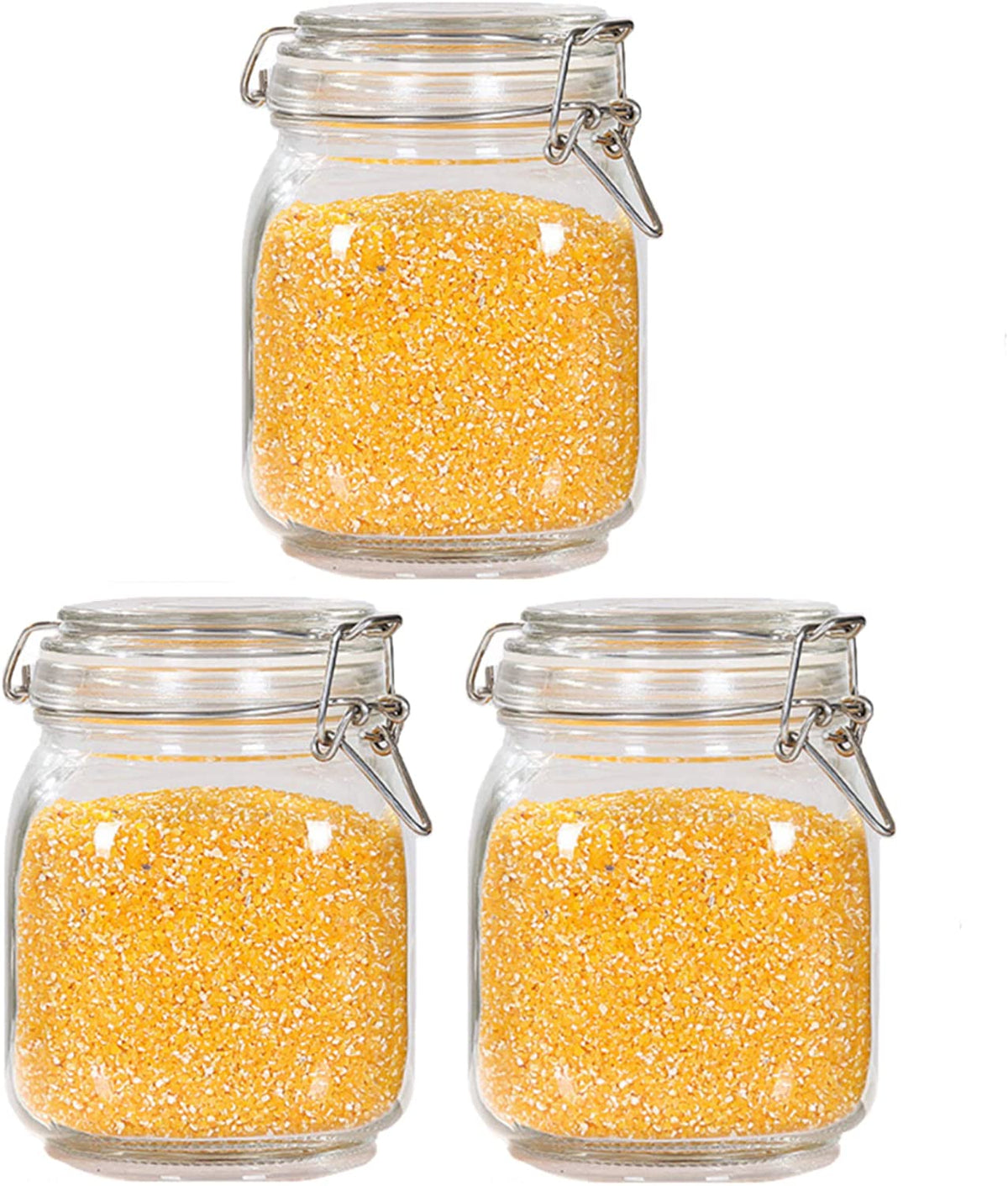 Willow Airtight Glass Canister Set of 3 with Lids Food Storage Jar Square with Clear Preserving Seal Wire Clip Fastening (750ml)