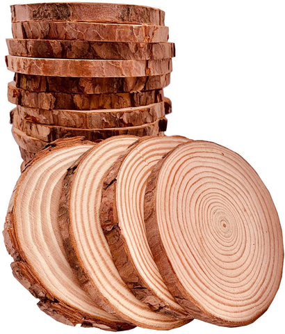 Unfinished Natural Wood Slices Circles with Tree Bark Log Discs for Decor, 12Cms (12Pc Pack)