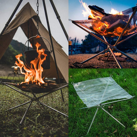 Portable Outdoor Fire Pit 22 Inch Foldable Stainless Steel Mesh