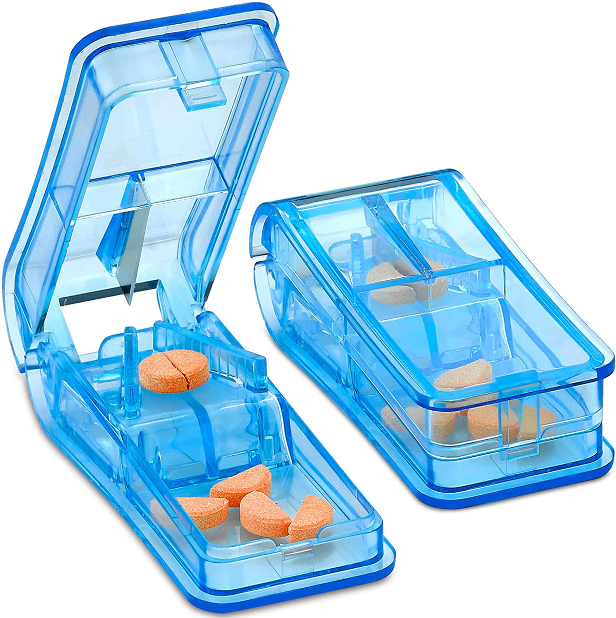 Pill Cutter - V- Grip Pill Crusher and Cutter for  Pills, and Medication - Transparent Pill Splitter with Holder Case to Split