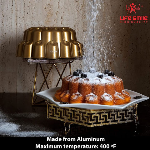 Bundt pan round Marquise shaped cake pan | Aluminium Cake Mold | Non Stick Coating | Gold (Size: 24CM x 24CM x 10CM) - LIFE SMILE