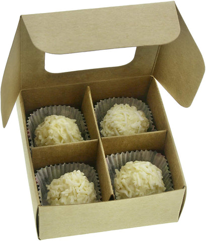 Willow Mini Truffle Boxes with Window and Dividers - Four Compartments - 16 x 16 x 6.5 Cms | Pack of 20 (Kraft)