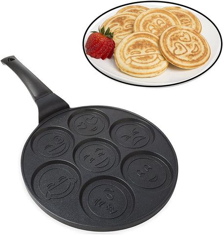 Emoji Smiley Face Pancake Pan - Non-stick Pan Cake Griddle with 7 Unique Flapjack Faces