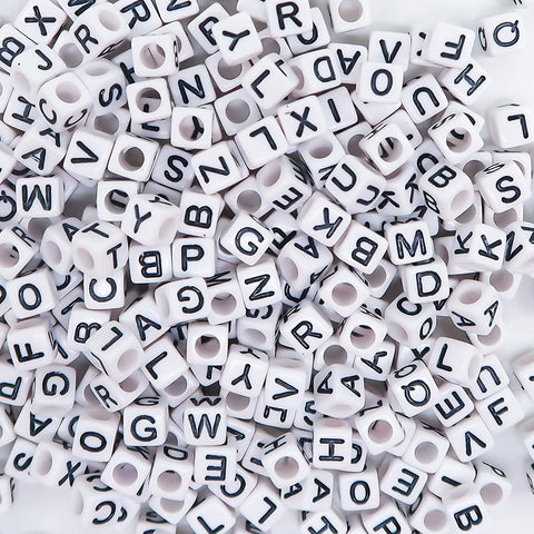 800 Pieces White Letter Beads Cube Alphabet A-Z 6X6 mm For Jewelry Making