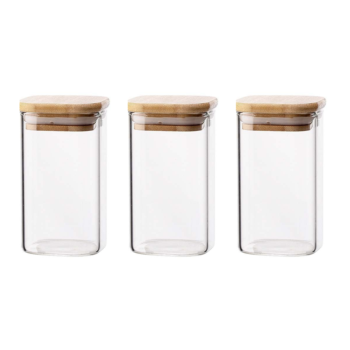 3Pc Pack Clear Borosilicate Glass Jar with Bamboo Lid  (6x6x8.5Cms) - Willow