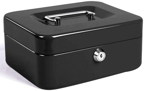 Metal Cash Box with Coin Tray And 2 Keys (15 x 12 x 8 Cm) - Black