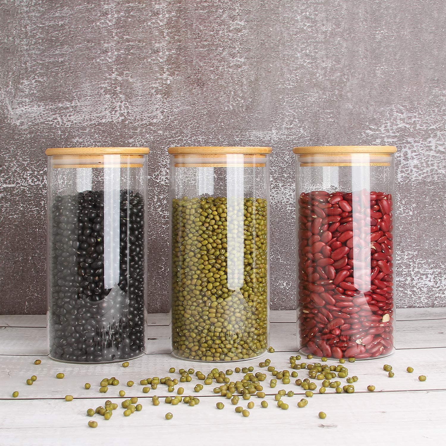 Large Glass Jars Cylindrical Airtight Storage  Canister Jar with Bamboo Lid & Silicone Sealing Ring (20.5x6.5 Cms) - WILLOW