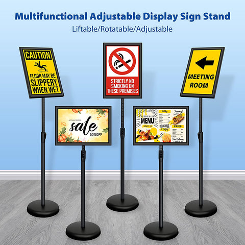 Olmecs Adjustable Pedestal Poster Stand Aluminum Snap Open Frame for 11x17 Inch, Vertical and Horizontal View Sign Displayed, Black A3