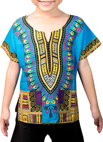 Children Traditional Colourful African Dashiki Thailand Style with Shorts (Blue) - Tribe
