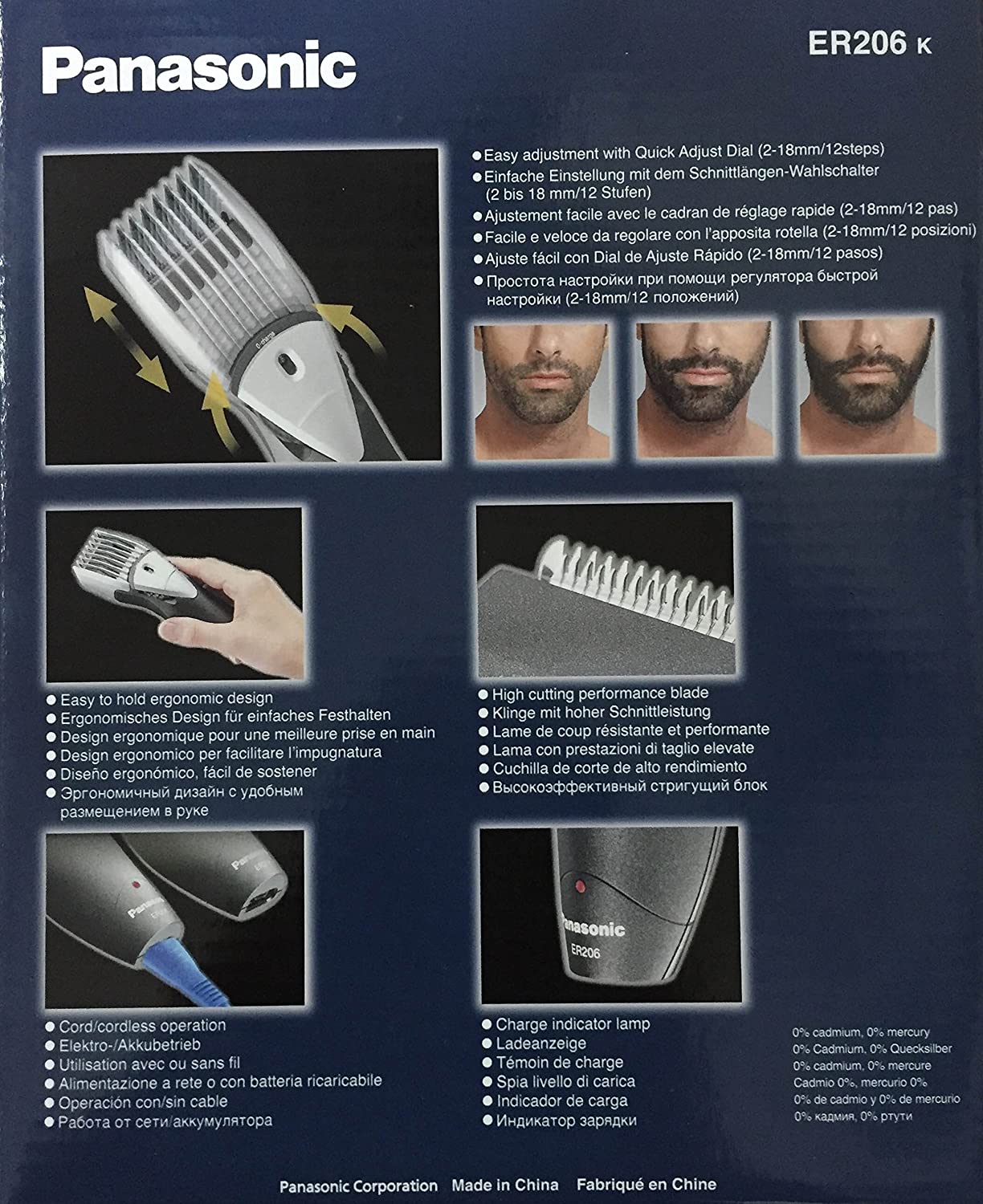 Panasonic Rechageable Beard Hair Trimmer ER206 Emaratshop