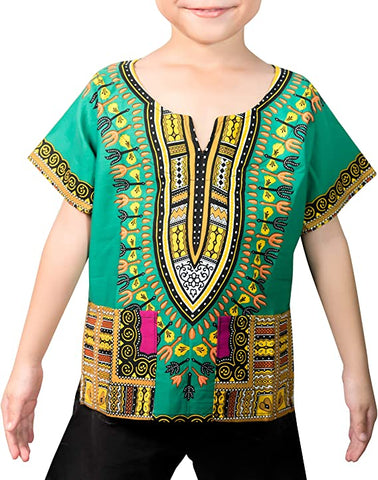 Children Traditional Colourful African Dashiki Thailand Style with Shorts (Dark Green) - Tribe