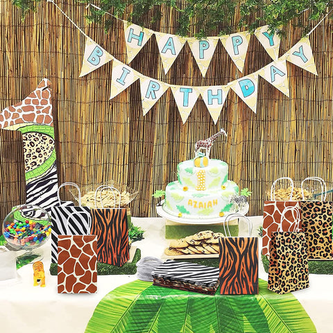 24PCS Animal Jungle Safari Print Party Bags Gift Favor Bags Assorted Designs - 14x20x7cm - Willow