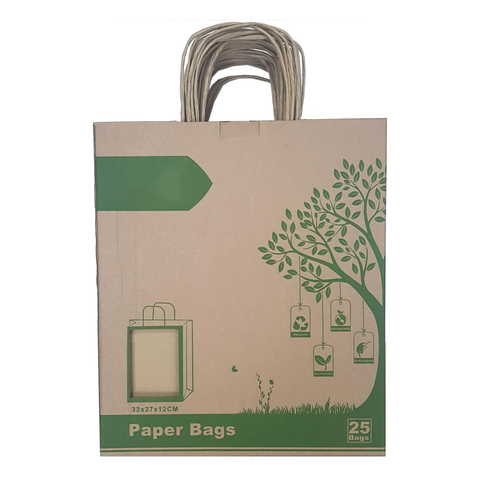 Kraft Paper Bags Pack of 25 Pieces (33x27x12cms) Brown - WILLOW