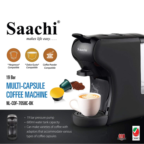 Saachi Multi Capsule Coffee Maker 1450W NL-COF-7058C- BK - Black