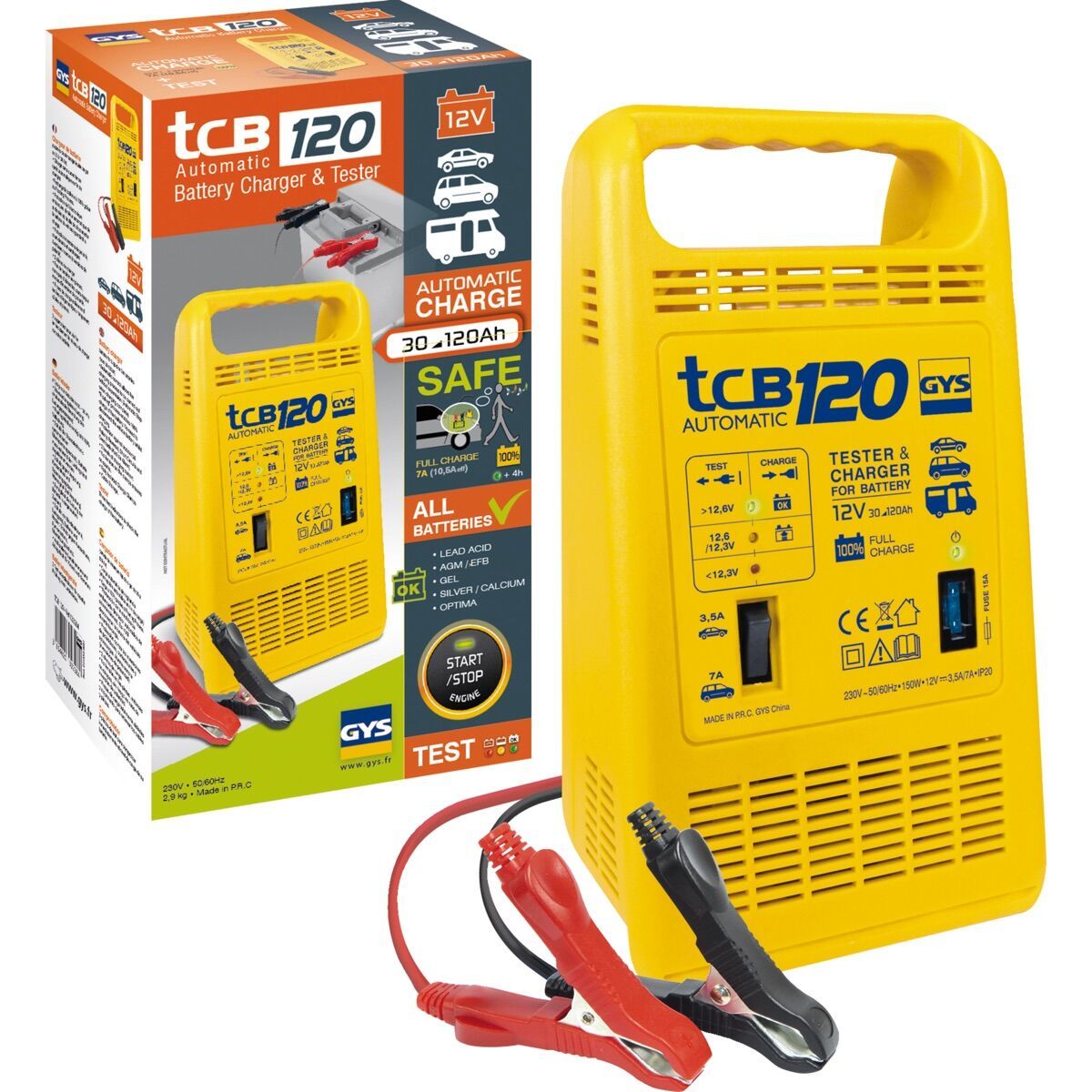 GYS TCB120A Automatic Charger & Tester (Yellow, 12 V)