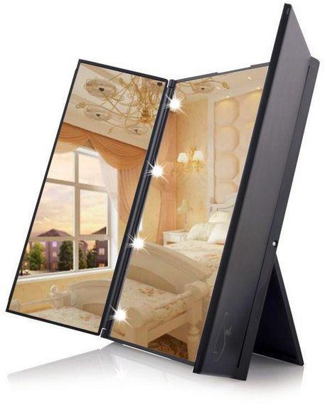 Folding Travel Illuminated Make Up Dressing Desktop Mirror W/ 8 LED Light - SquareDubai