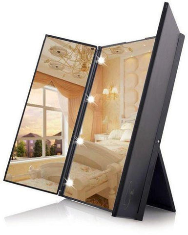 Folding Travel Illuminated Make Up Dressing Desktop Mirror W/ 8 LED Light - SquareDubai