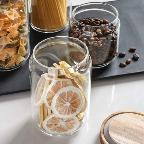 WILLOW 6Pcs Pack Glass Canisters with Wooden Lid , and Good Sealing (650ml)