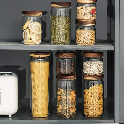 WILLOW 6Pcs Pack Glass Canisters with Wooden Lid , and Good Sealing (650ml)