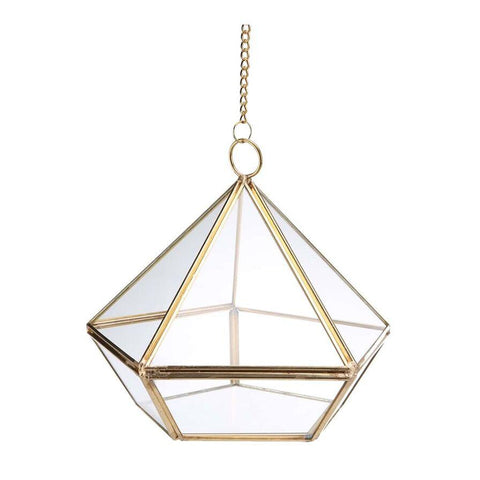 Homeworks Small Pyramid Glass Planter & Candle Holder (19 x 19 x 15 cm, Gold)