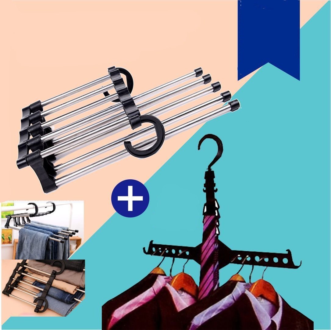 2 in 1 Bundle Offer Five in one Pant Hanger + Magic Hanger - SquareDubai