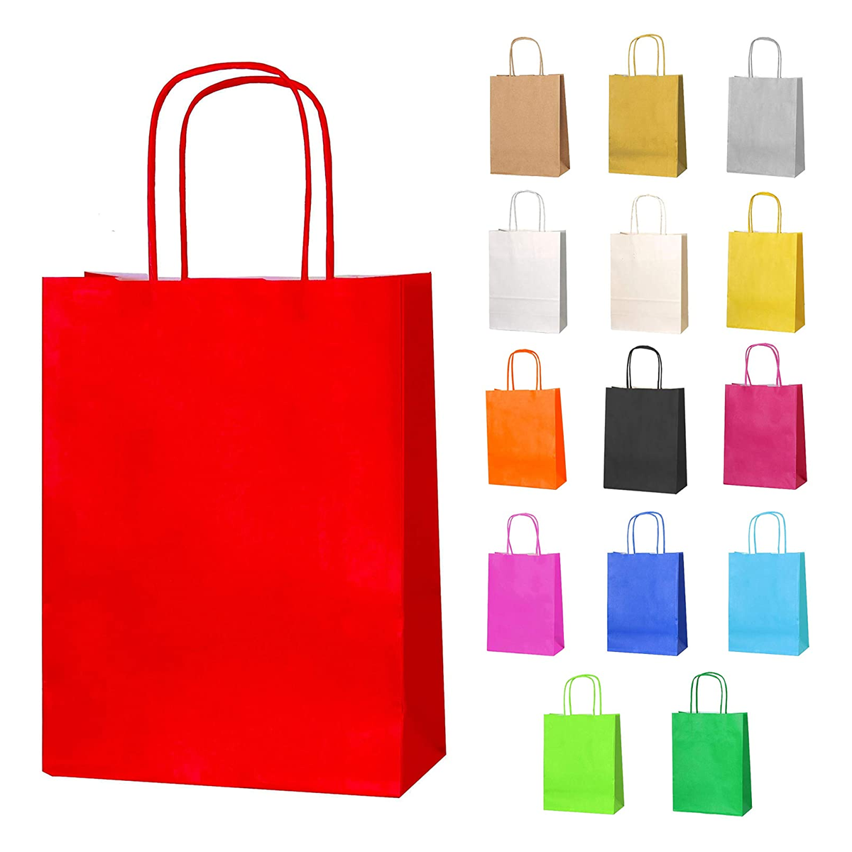12pc Kraft Paper bags with twisted paper handle Size : 26x21x11cm Green - Willow