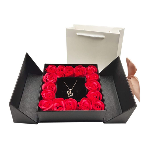 Olmecs Romantic Rose Jewelry Gift Box, with Small Carry Bag for Valentine Day or Wedding Day