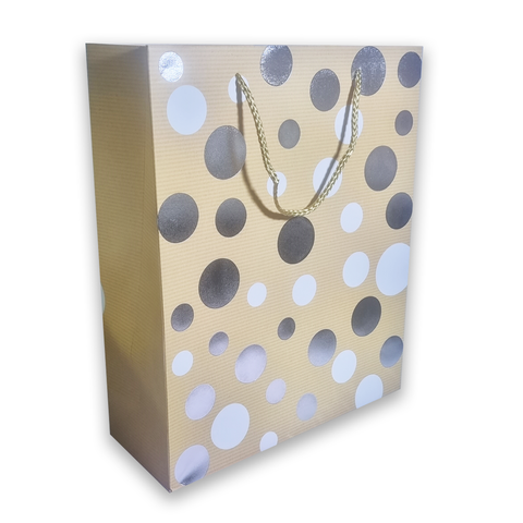 Dots Gift Bags 4 Different Colors in a Pack With Gold Foil (26x32x10 Cms) (12Pcs Pack)